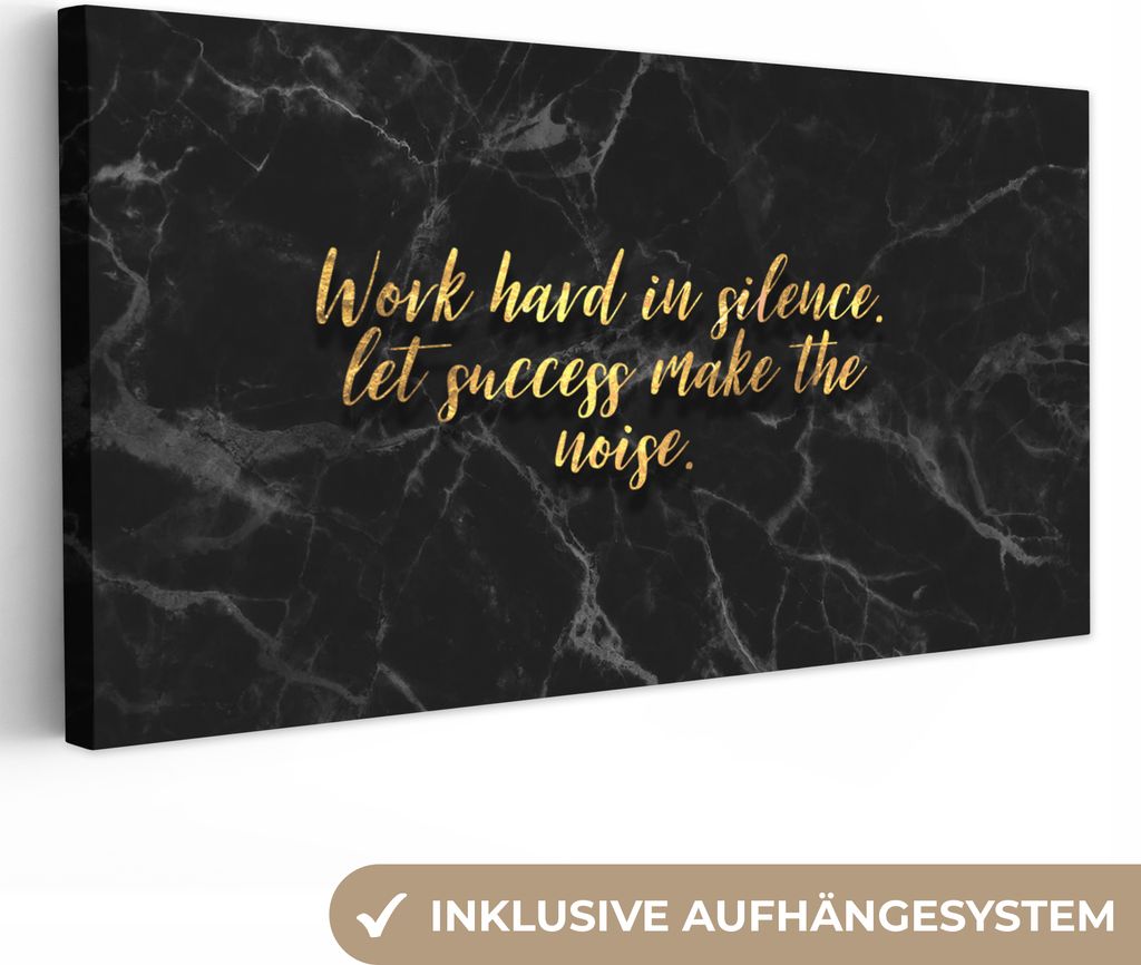 MuchoWow - Leinwandbilder - Zitate - Motivation - Gold - Marmor, Wandbild, Wanddeko Bilder Wohnzimmer, 80x40 cm
