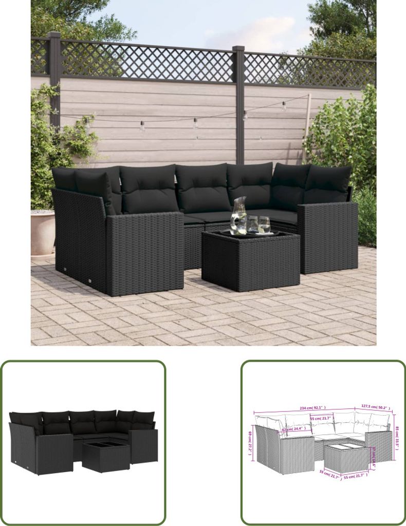 The Living Store 7-tlg. Garten-Sofagarnitur mit Kissen Produktbild 