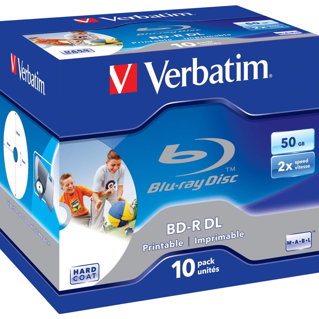 VERBATIM Blu-Ray BD-R DL 50GB 6x Wide bedruckbar 10er Case Produktbild 