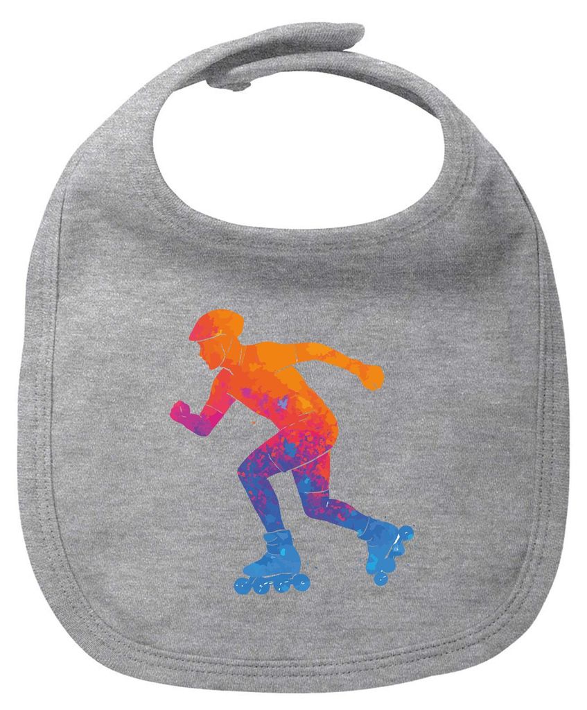 Huuraa Baby Lätzchen Inline Skating bunte Silhouette Heather Grey Klettverschluss Baumwolle Latz Geschenkidee