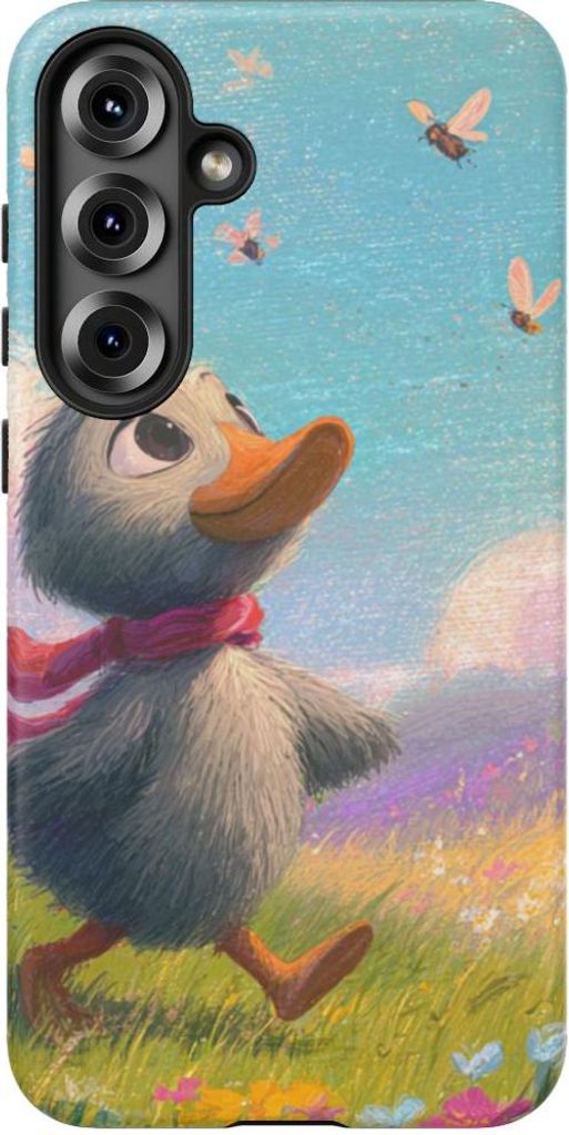 Fröhliches Entenküken auf blühender Frühlingswiese – Hülle Kompatibel mit Samsung Galaxy S25 Plus