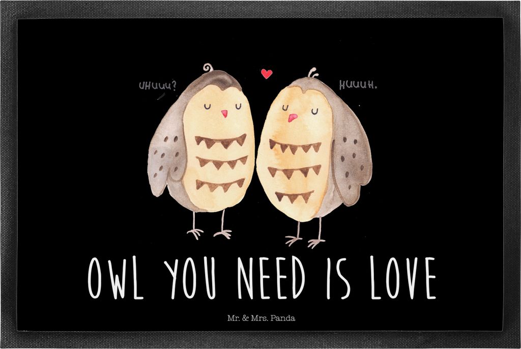 Mr. & Mrs. Panda fußmatte Eulen Liebe 40 x 60 cm - Schwarz - Geschenk, Fußabstreifer, Hochzeit Spruch, Schmutzfangteppich, Schuhabstreifer, Eule,...