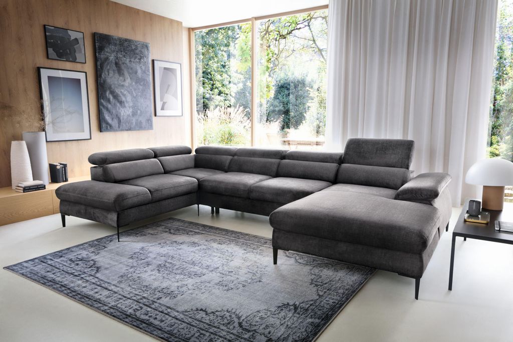 Masseno Ecksofa MESTO mit Schlaffunktion U-Form, Sofa mit Bettkasten, Wohnzimmersofa, Couch, Soffa, Bettsofa, Couchgarnitur- Grau, VOGUE 16