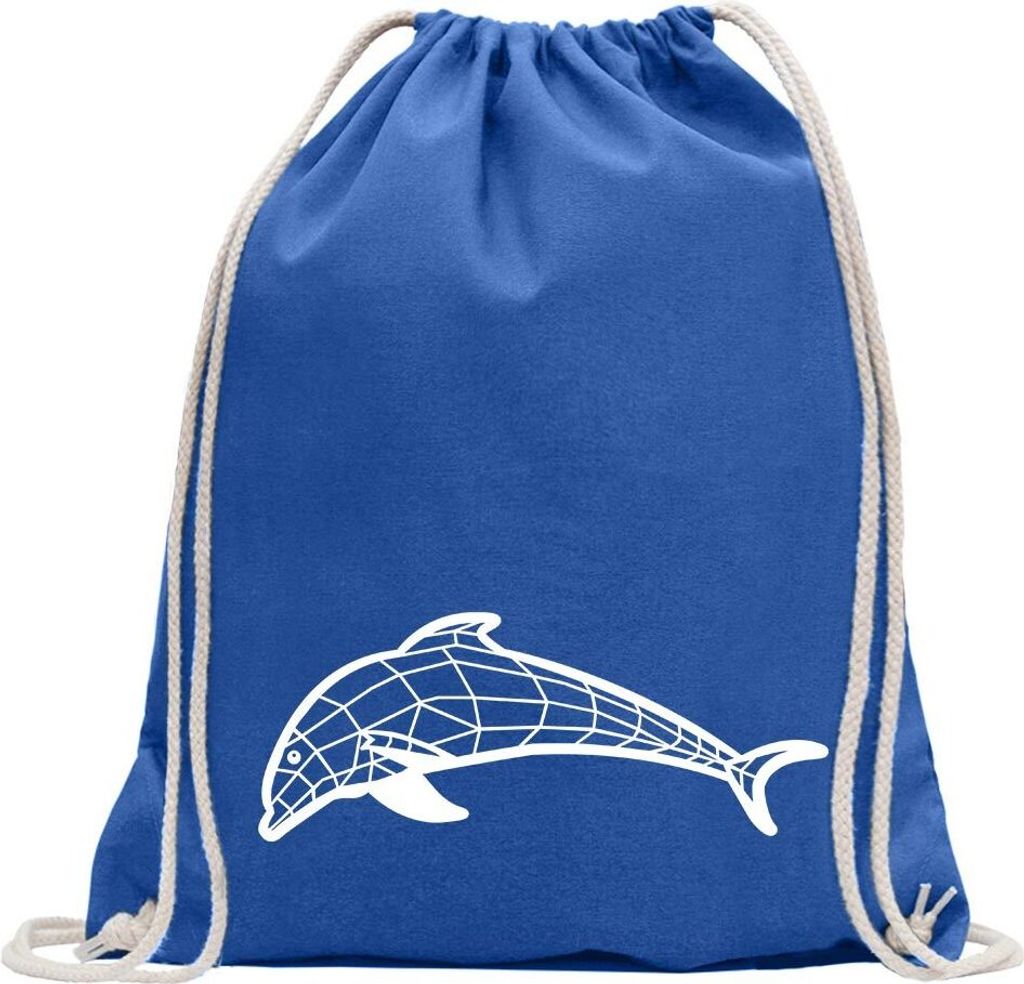 Kiwistar - Turnbeutel - royal - Polygon Delfin Figur Tier Art - Fun Rucksack Sport Beutel Gymsack Baumwolle mit Ziehgurt