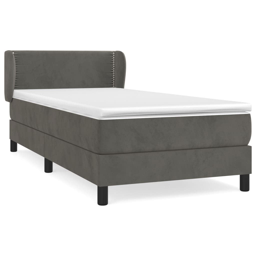 vidaXL Boxspringbett mit Matratze Dunkelgrau 90x200 cm Samt Produktbild 