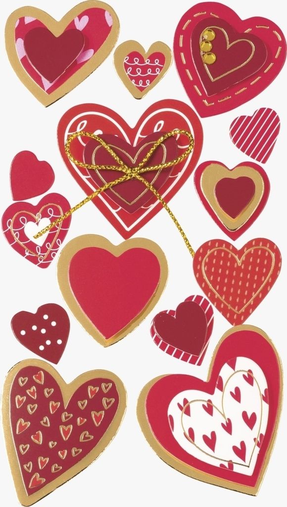 Sticker-Etikett Herzen 2 rot 15 Stück bunt Packung mit 6 Stück