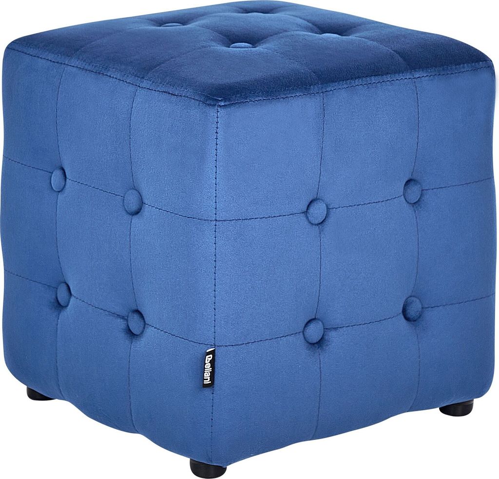 BELIANI Sitzhocker Blau Samtstoff Knopfsteppung Quadrat 36 Produktbild 