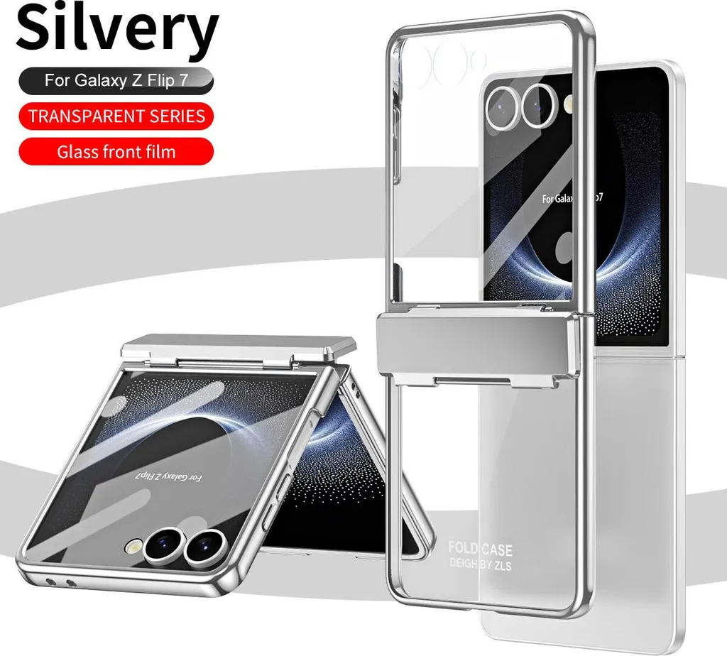 Custodia Samsung Z Flip 7 Trasparente: Protezione Cerniera Argento