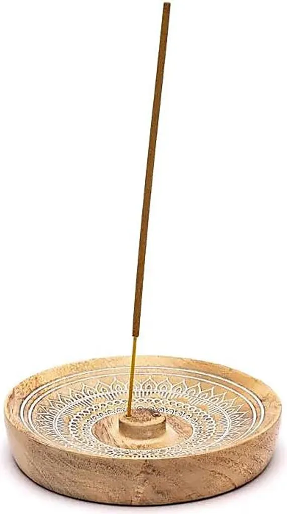 Brûle-encens Mandala 12,5cm en Bois Massif - Lot de 2 Plateaux Sculptés