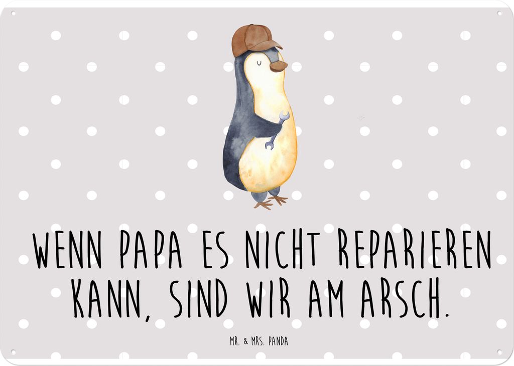 Mr. & Mrs. Panda Wandbild Wenn Papa es nicht reparieren kann, sind wir am Arsch DIN A4 - Grau Pastell - Geschenk, Blechschild, Dad, Türschild, Vat...