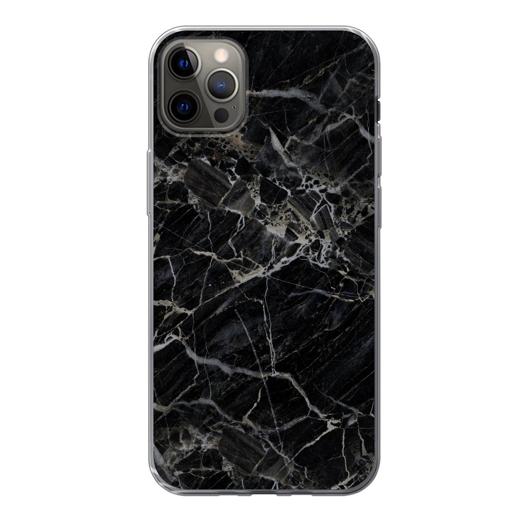 MuchoWow Handyhülle Schutzhülle Hülle für iPhone 13 Pro Max Marmor - Schwarz - Weiß Silikon Softcase Handy Hülle - Mobiltelefon