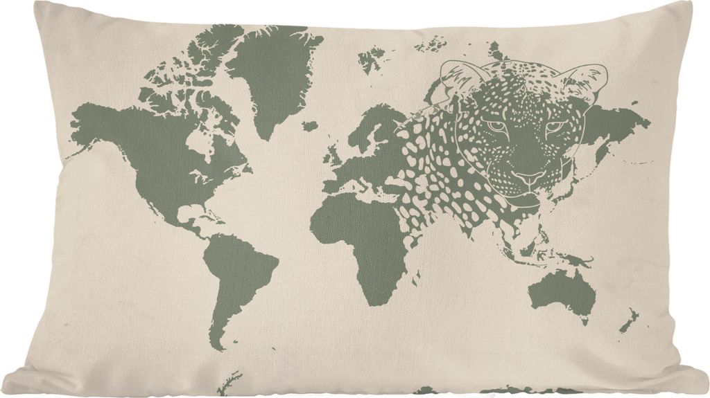 MuchoWow Zierkissen Sofakissen Wohnzimmer Dekokissen 50x30 cm Weltkarte - Tiere - Leopard - Wohnzimmerdekoration - Polster mit Photo