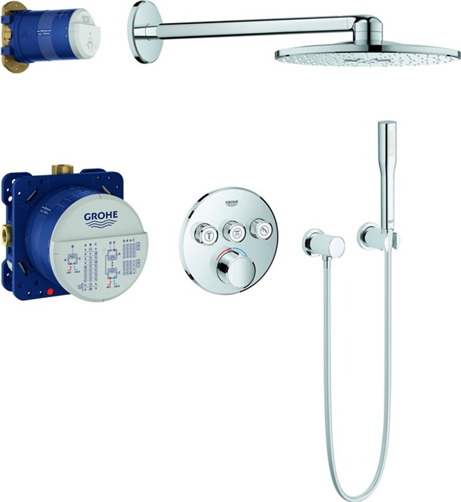 Grohe Grohtherm SmartControl Duschsystem Unterputz, mit Rainshower 310 SmartActive Kopfbrause-Set, 3 Verbraucher, chrom, 34709000