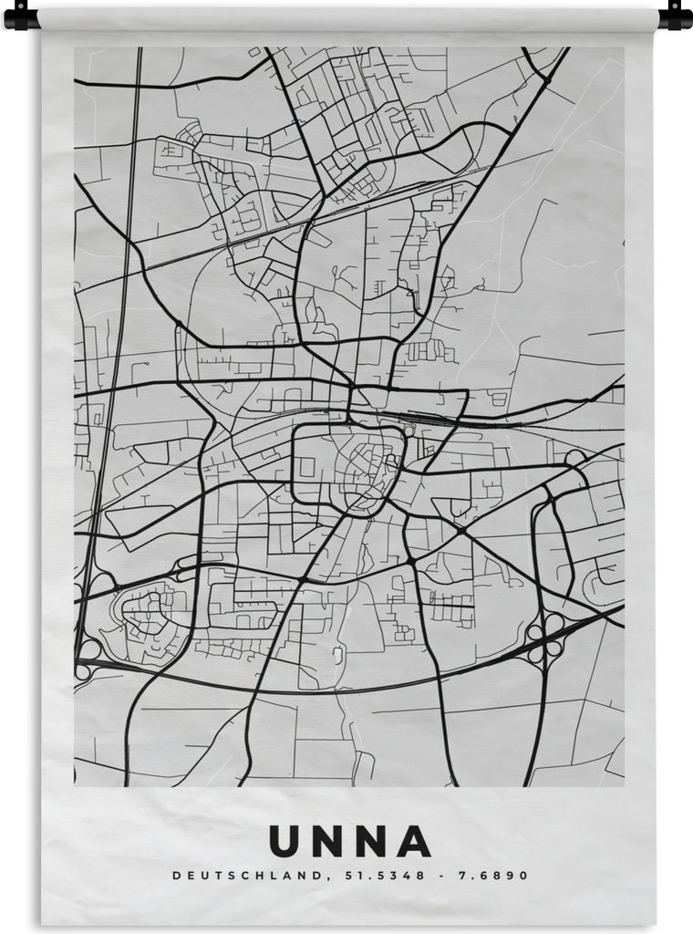 MuchoWow Wandteppich Wandbehang Karte - Deutschland - Unna- Stadtplan 60x90 cm Tapisserie Dekoration Wandtuch - Foto-Teppich - Abwaschbar