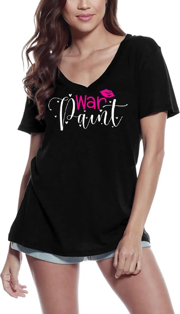 Damen Grafik T-Shirt V-Ausschnitt Kriegsbemalung – War Paint – Öko-Verantwortlich Vintage Jahrgang Kurzarm Lustige Druck Geburtstag Geschenk Frau