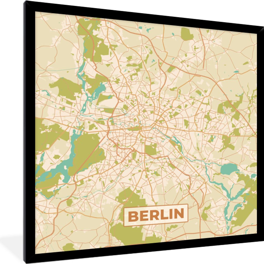 MuchoWow Gerahmtes Poster Stadtplan - Berlin - Vintage - Stadtplan 40x40 cm - Poster mit Schwarzem Bilderrahmen Wandposter Rahmen Foto Bilder - M...
