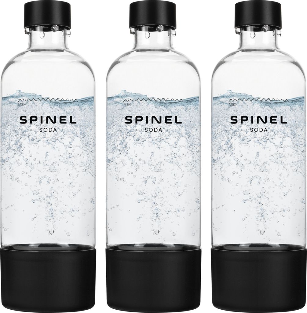 Spinel Soda Flasche 1L Schwarz 3er Set BPA frei Wassersprudler Zubehör