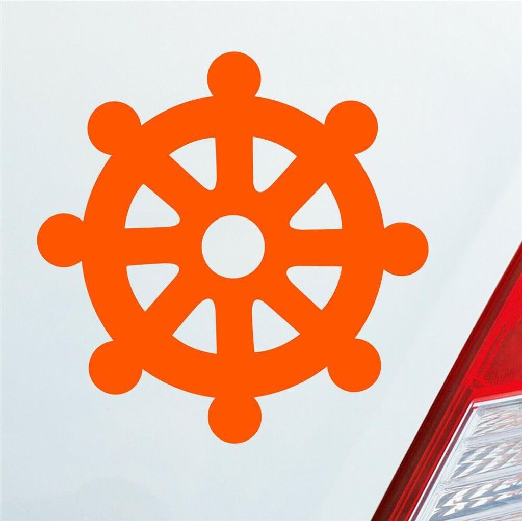 Auto Aufkleber Dharmachakra Buddha Rad Zeichen 10x10 cm Orange Sticker Heckscheibenaufkleber