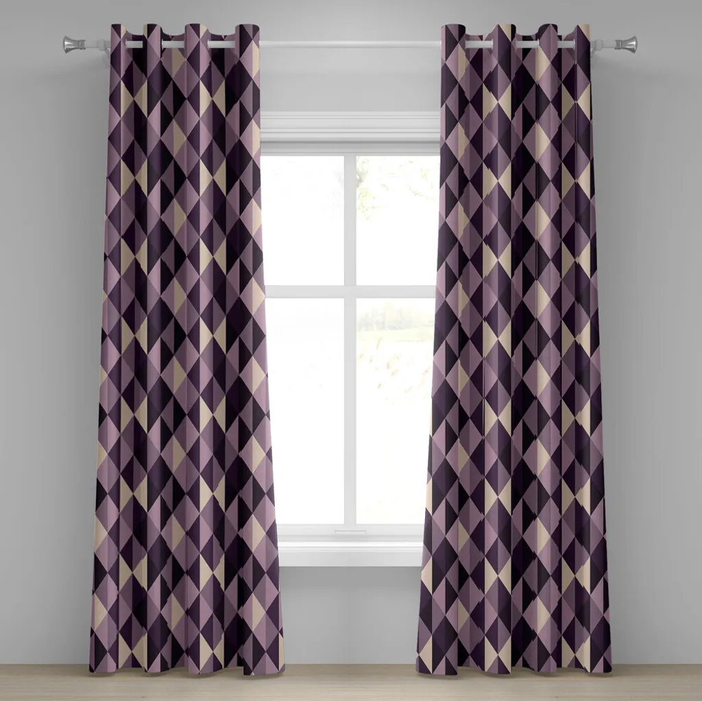 ABAKUHAUS Tenda con occhielli geometrica, triangoli stilizzati astratti con sfumature di colore scuro e chiaro, tende decorative a 2 pannelli per finestre, 280 cm x 175 cm, viola scuro lilla