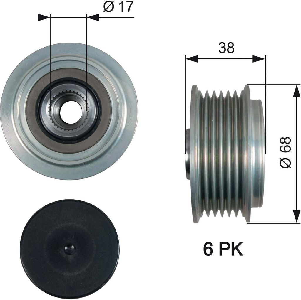 GATES Generatorfreilauf Riemenscheibe Lichtmaschine für TOYOTA AURIS (NRE15, ZZE15, ADE15, ZRE15, NDE15) Ø68mm