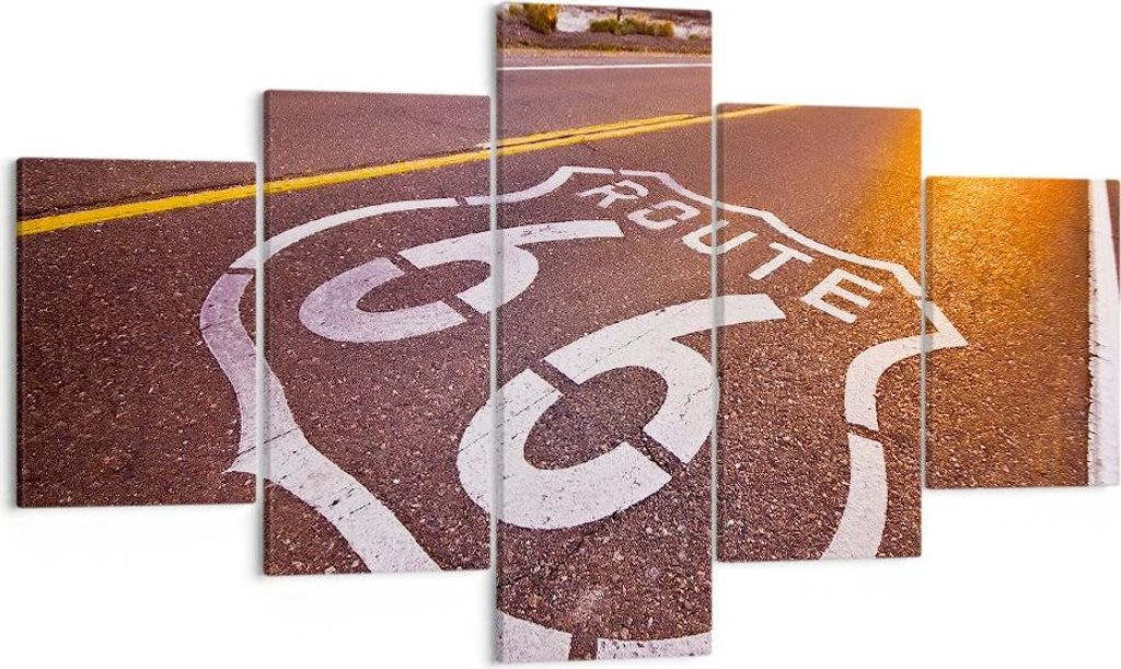 Bild auf Leinwand - Leinwandbild - Usa wegweg 66 freiheit reise - 125x70cm - Wand Bild - Wanddeko - Leinwanddruck - Bilder - Kunstdruck - Wanddekor...