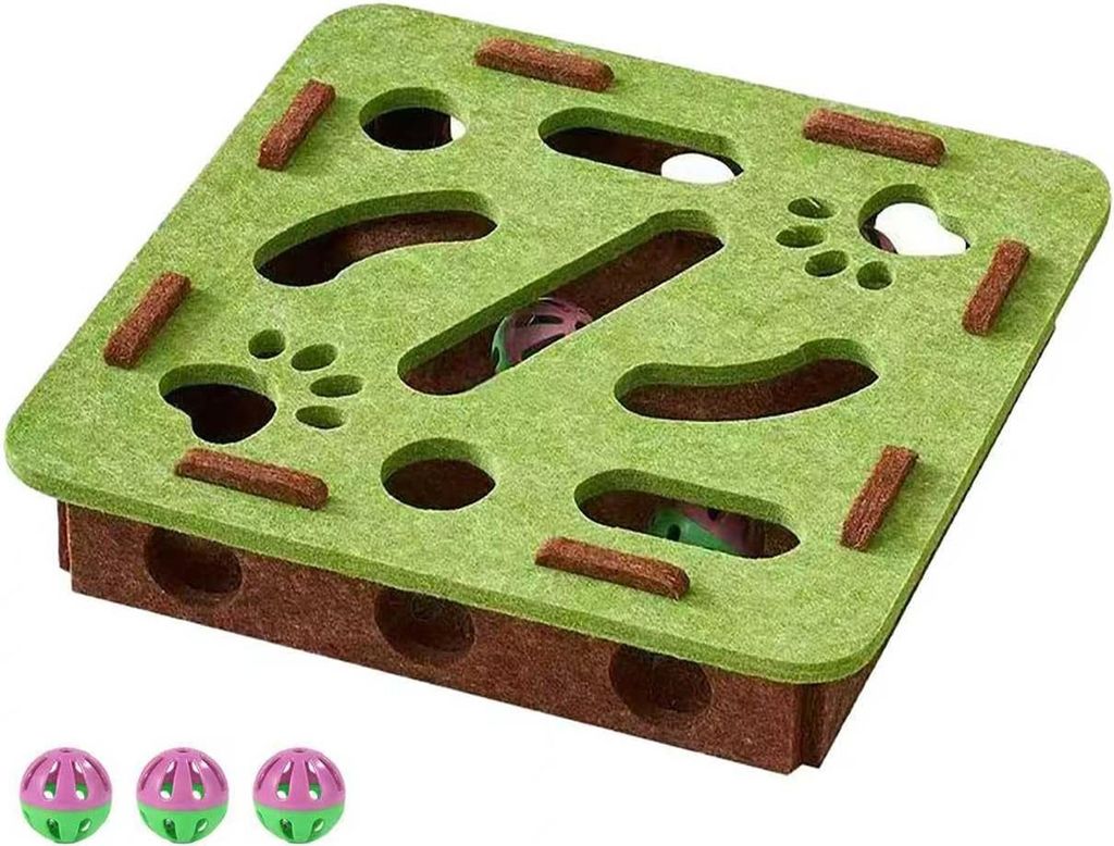 MODFU Katzenspielzeuge, Interaktives Katzen-Spielzeug, Intelligentes Labyrinth mit Filzmaterial & 3 Rassel-Bällen, Fördert die Aktivität und Neu...