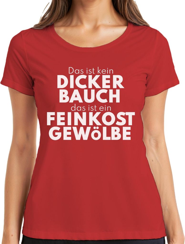 Kein dicker Bauch Feinkostgewölbe lustiger Spruch Foodie Geschenk Damen T-Shirt, Rot, XL