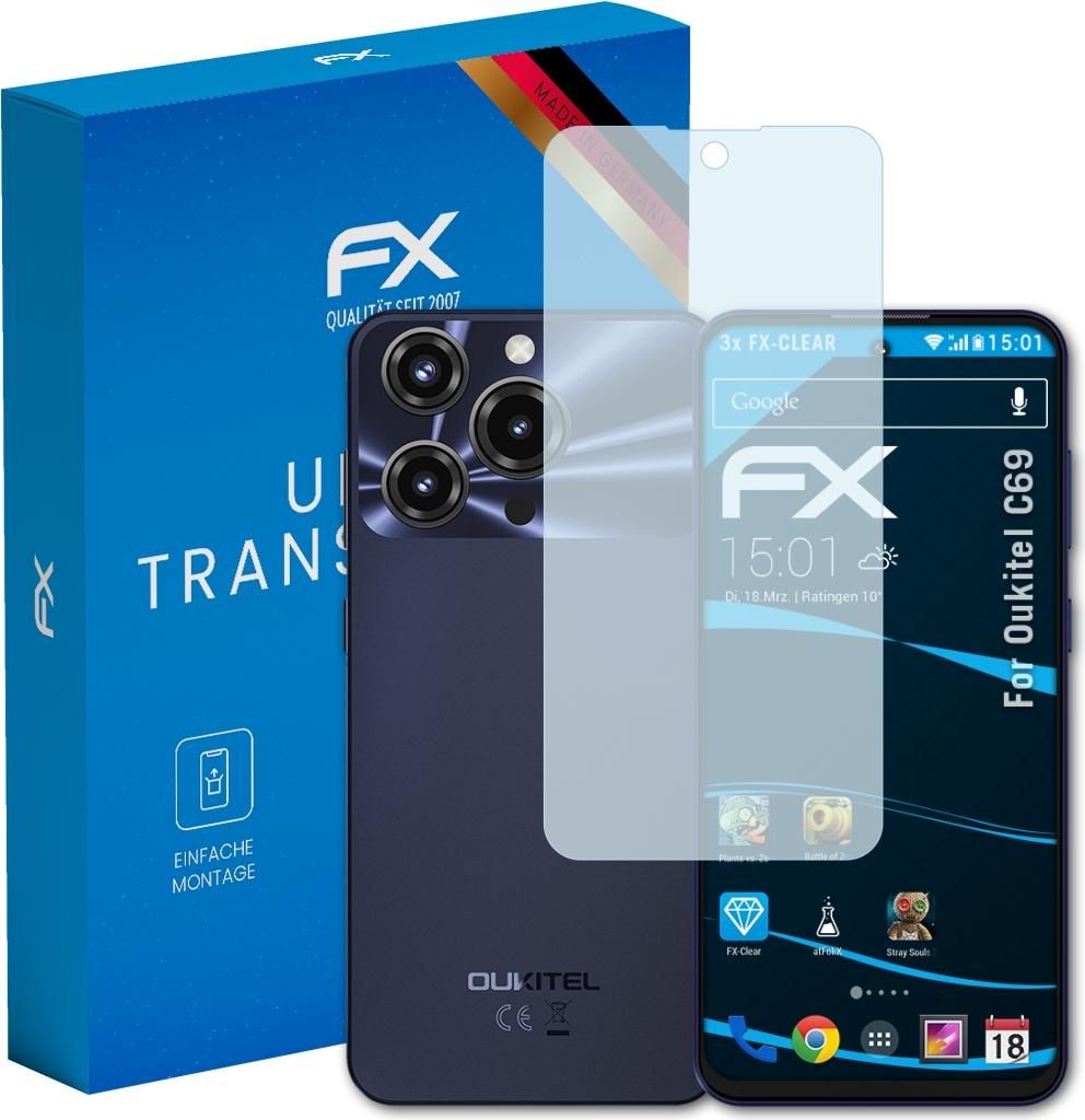atFoliX FX-Clear 3x Schutzfolie kompatibel mit Oukitel C69 Displayschutzfolie