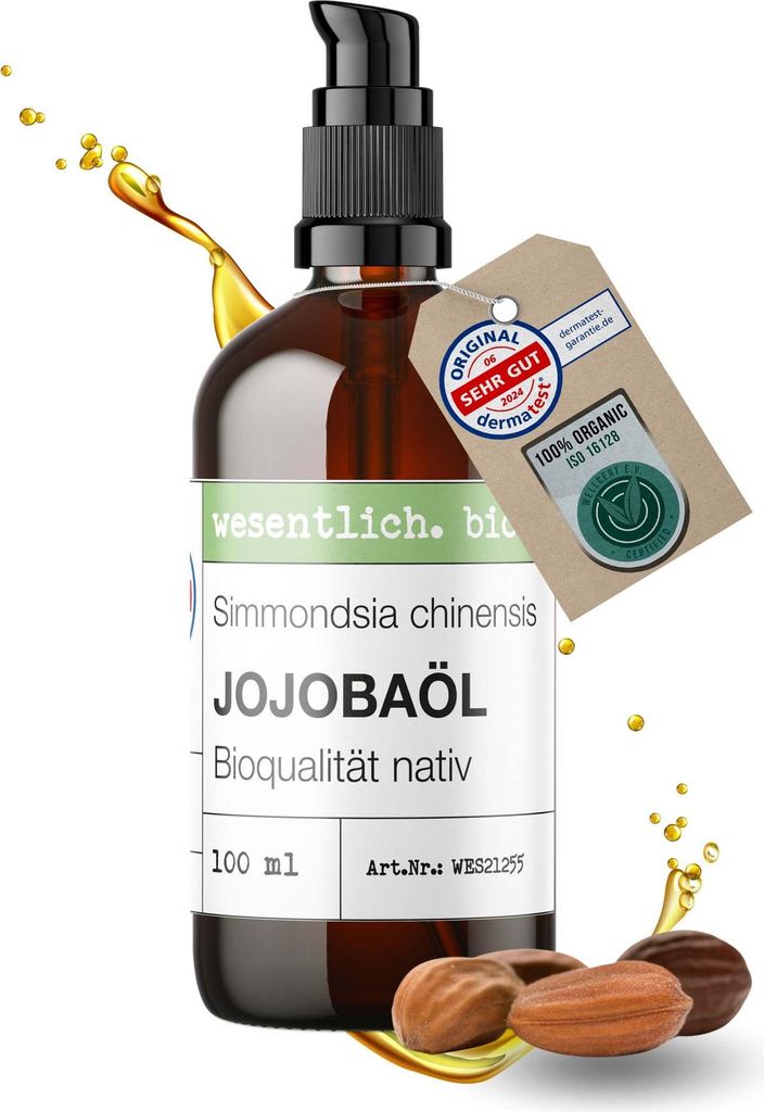 Bio Jojobaöl kaltgepresst 100ml, reines Körperpflegeöl für Produktbild 