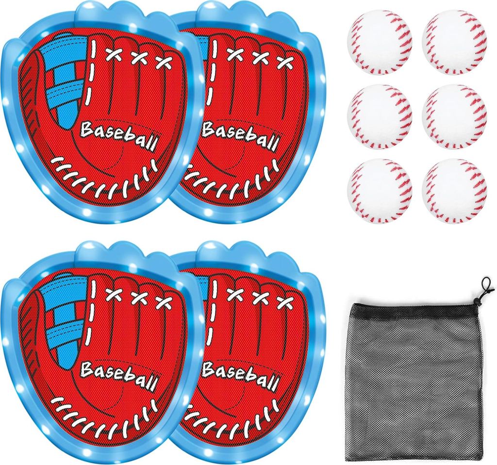 Toss and Catch Ball Game Set, LED Glow Sticky Ball Game Set mit 4 Fängern und 6 weichen Basebällen für Kinder, Indoor Outdoor Spielzeug