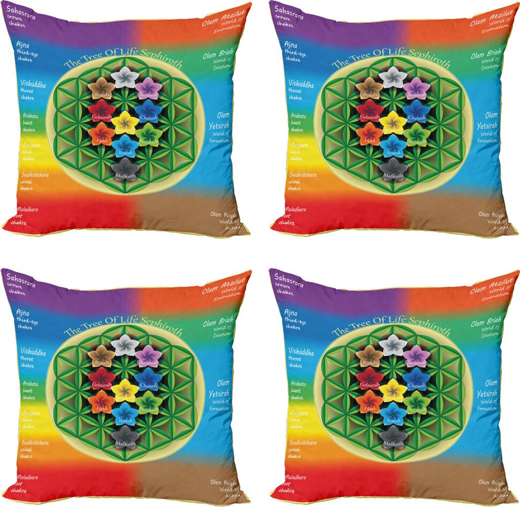 ABAKUHAUS Abstrakt Kissenbezug Set (4 Stück), Chakra Yoga, Moderner Doppelseitiger Digitaldruck, 50 cm x 50 cm, Mehrfarbig
