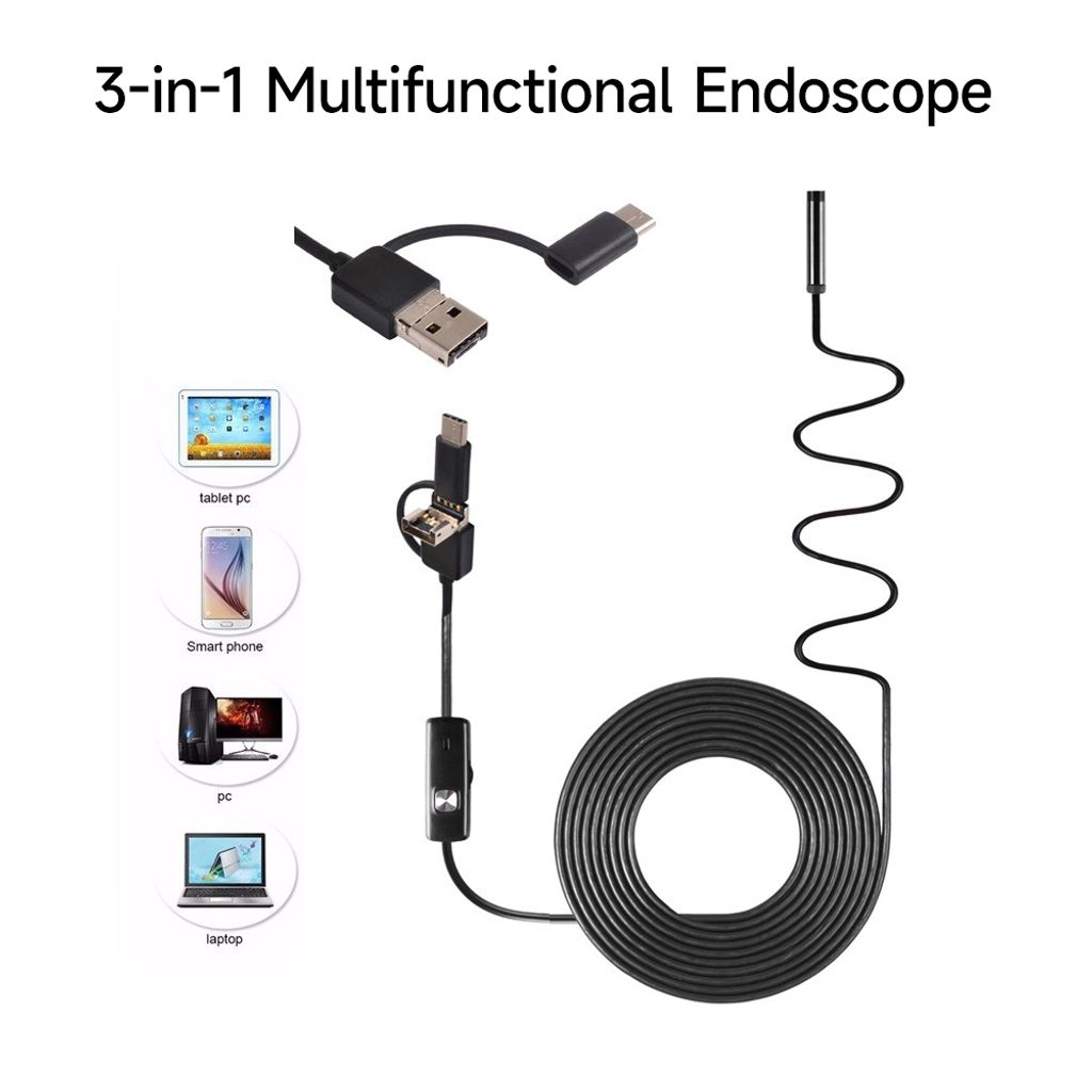schwarz HD 640 x 480 Endoskop 3-in-1 USB/Typ-C Endoskop Inspektionskamera Wasserdicht Kamera starres Schlangenkabel für Android Handy PC 