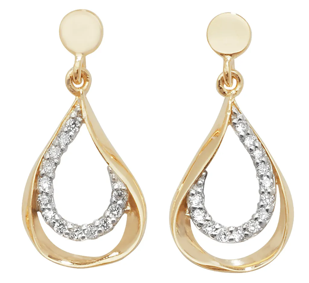 Dormeuses Pendantes pour Femme en Or 9K et Zirconium - Style Classique