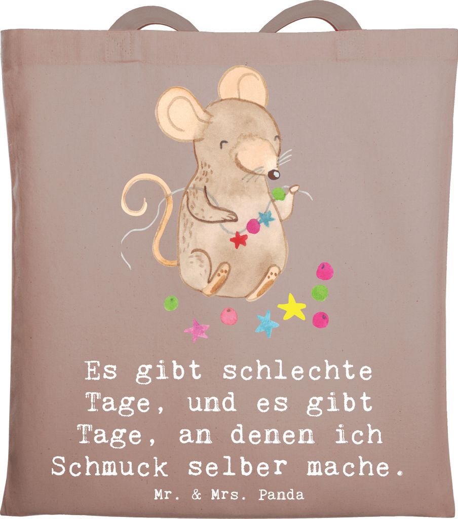 Mr. & Mrs. Panda Shopping Tasche Maus Schmuck selber machen - Braun Pastell - Geschenk, Basteln, DIY, Stoffbeutel, Tote Bag, Schultasche, Laptoptasche