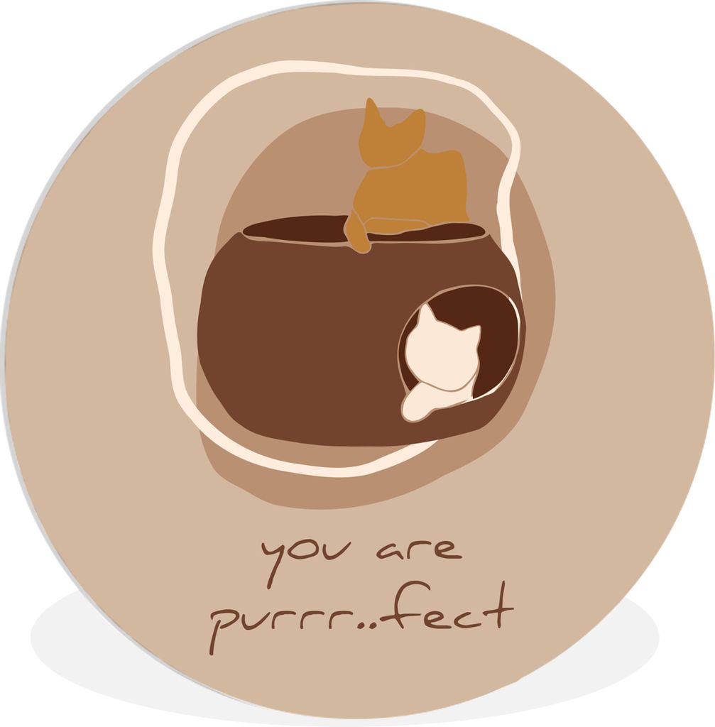 MuchoWow Rundes Wandbild - Runde Bilder Sprichwörter - Du bist purrr..fect - Katzen - Zitate - Minimalismus Ø 60 cm Kreis Wanddekoration Kunsts...