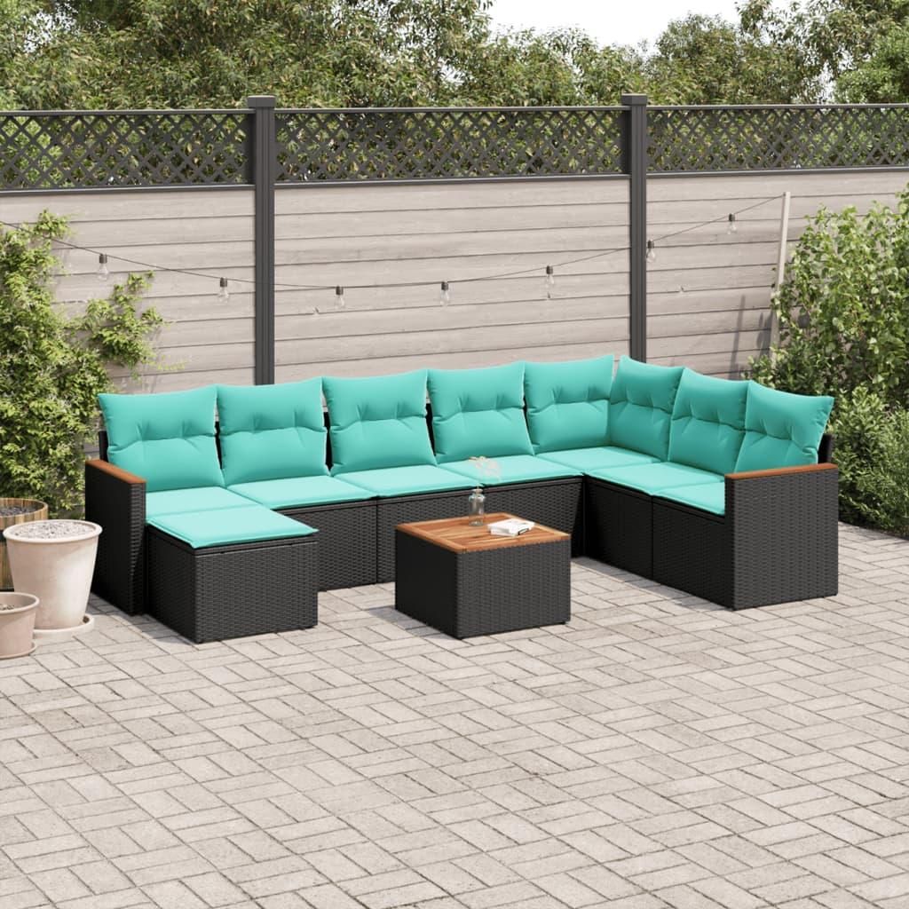 Maison Exclusive - 9-teiliges Gartensofa-Set mit Kissen, schwarzes Polyrattan