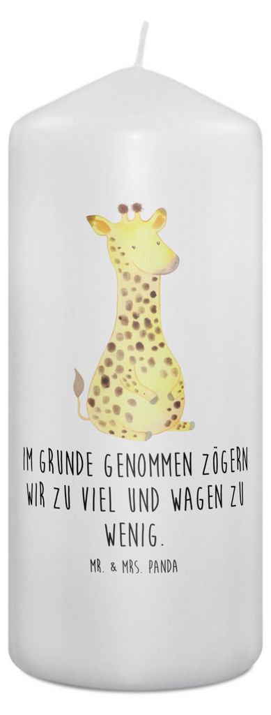Mr. & Mrs. Panda Kerze Giraffe Zufrieden 19 x 8 cm - Weiß - Geschenk, Wildtiere, Blockkerze, Wachskerze, Afrika, Bedruckte, Abenteuer, Stumpenkerz...