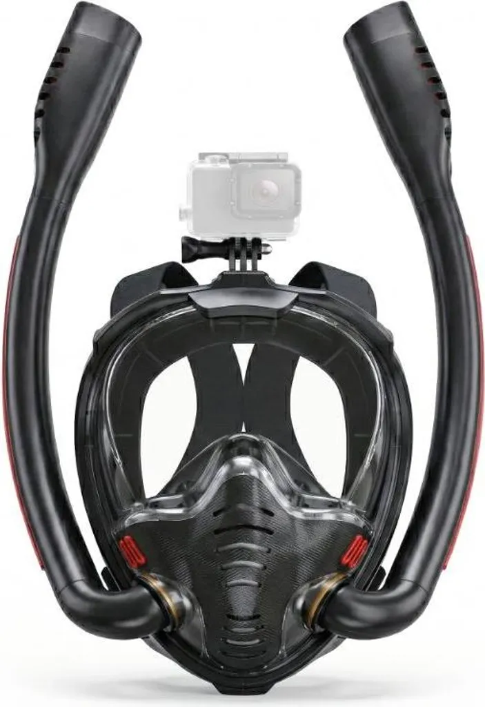Masque de plongée S/M noir avec tuba double et support caméra