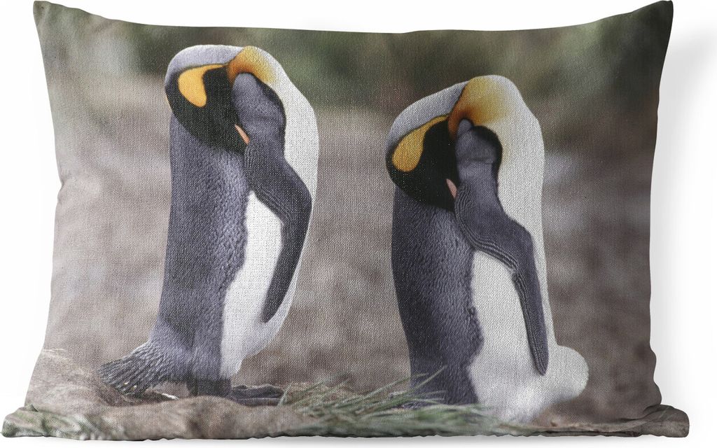 MuchoWow Outdoor Kissen - Zwei schlafende Pinguine - 50x30 cm - Wetterfest - Lounge Kissen - Sofa kissen - Wohnzimmer Dekoration