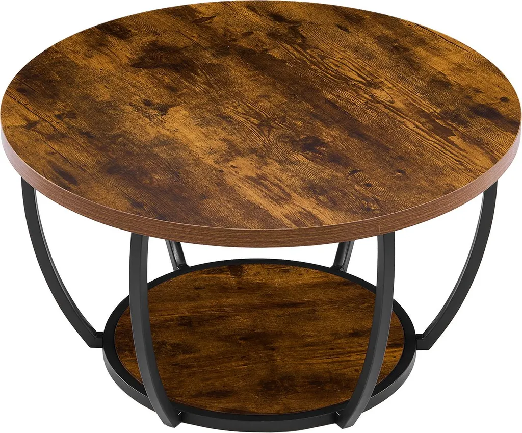 Table basse ronde anti-encombrement avec double rangement et pieds fixes
