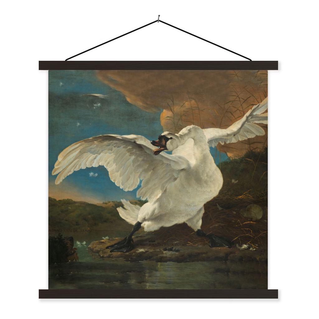 MuchoWow Textilposter Der bedrohte Schwan - Gemälde von Jan Asselijn 120x120 cm mit schwarzem Rahmen - Aufhängungsset