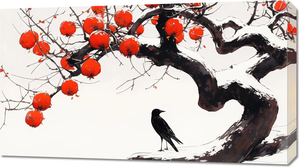 Quadro Decorativo Corvo e Albero 90x50 - Stampa su Tela Alta Qualità