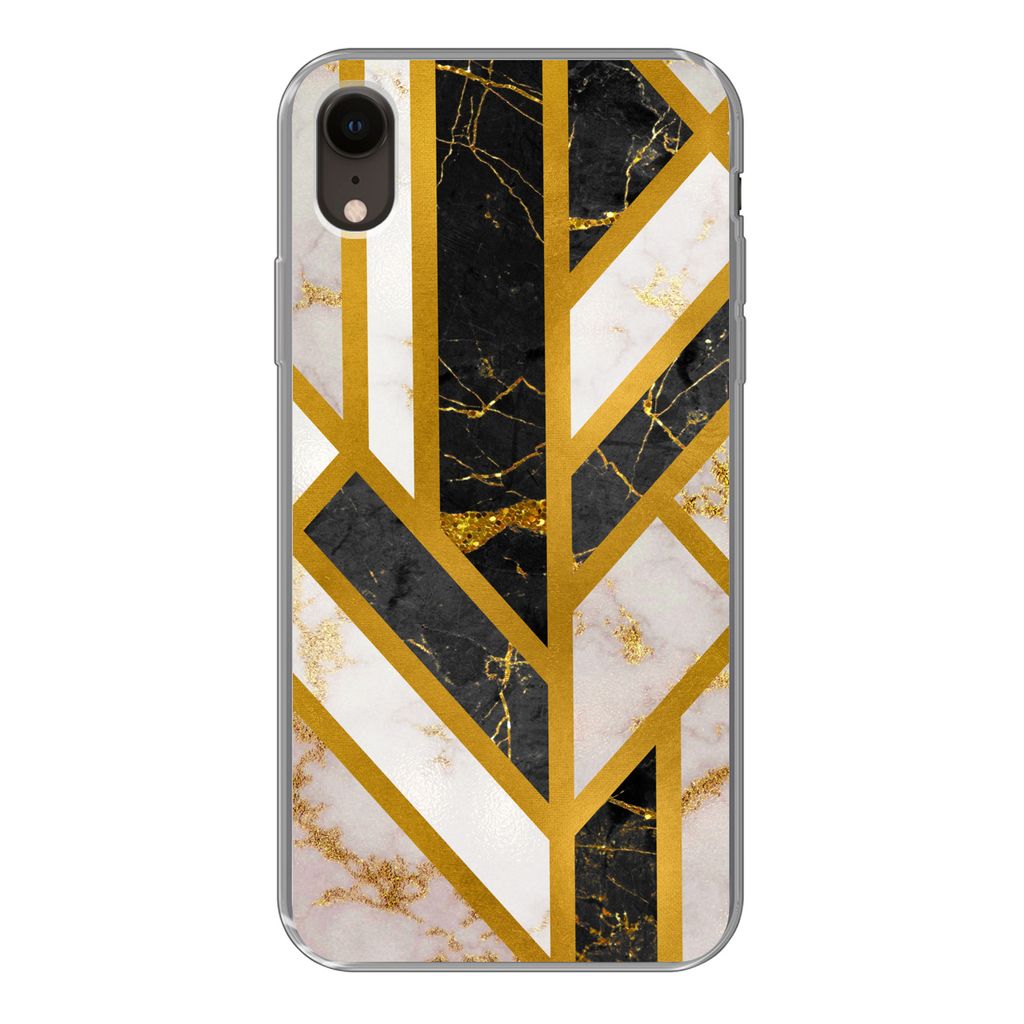 MuchoWow Handyhülle Schutzhülle Hülle für iPhone XR Marmor - Gold - Glitzer - Luxus Silikon Softcase Handy Hülle - Schutzdeckel