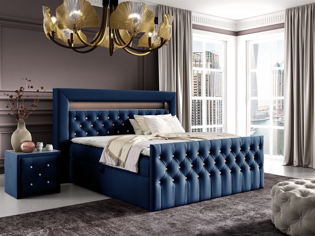 Boxspringbett Schlafzimmerbett SEVRA Nr.1 180x200cm in Elisa Velvet Blau