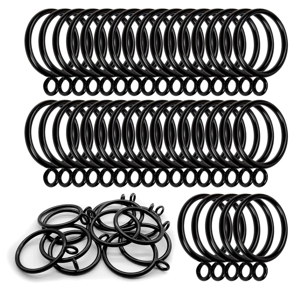 50 Anneaux à Rideaux Noirs en Métal de 38 mm avec Pinces de Fixation