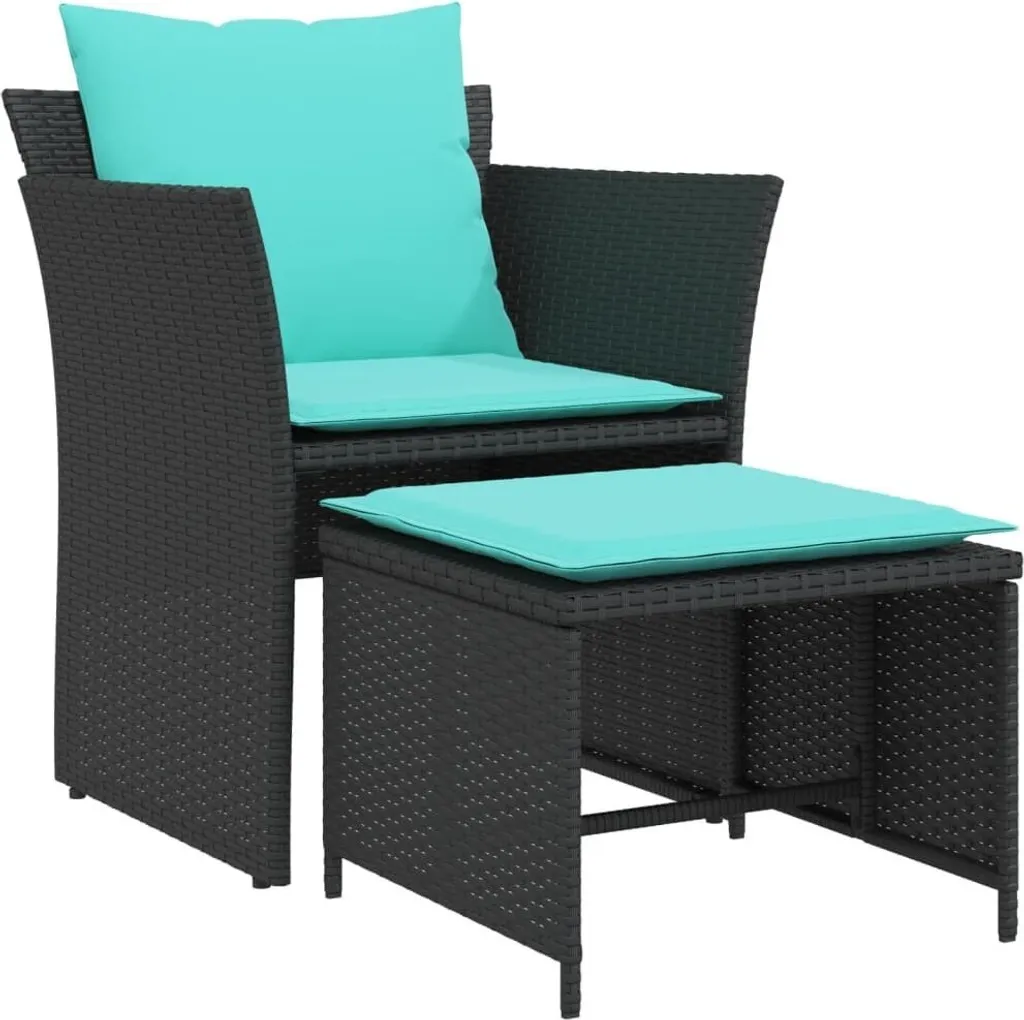 vidaXL Sedia da giardino con poggiapiedi in Poly Rattan nero