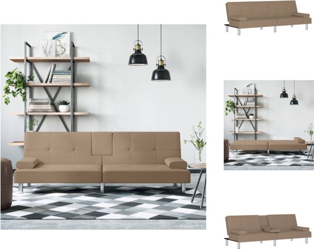 vidaXL Schlafsofa mit Getränkehaltern Cappuccino Kunstleder - Sofas
