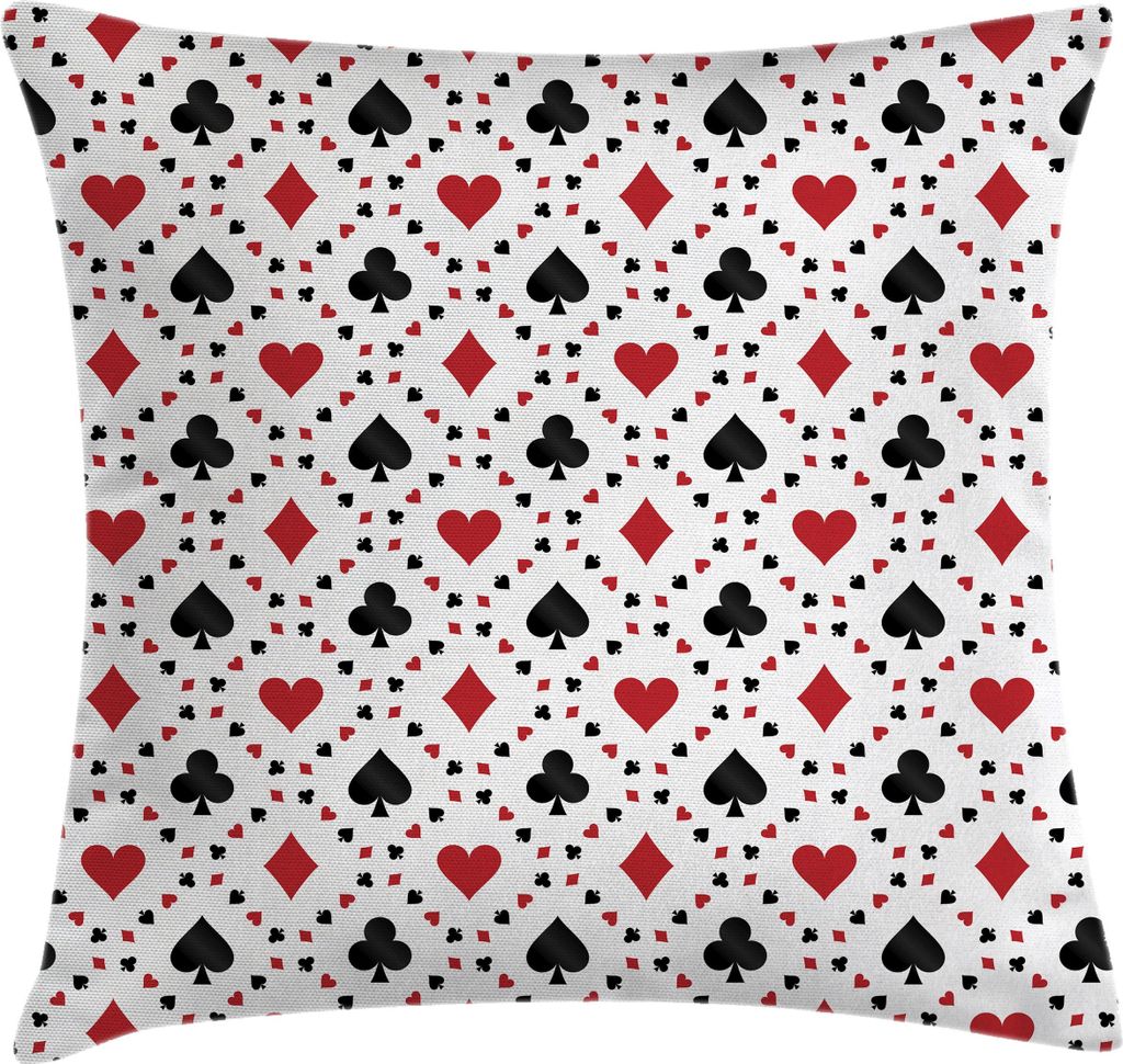 ABAKUHAUS Kasino Kissenbezug, Poker Cards Werbung Urlaub Getaways Tourist Destinations Vergnügen Kunstdruck, 40 x 40 cm, Schwarz Rot