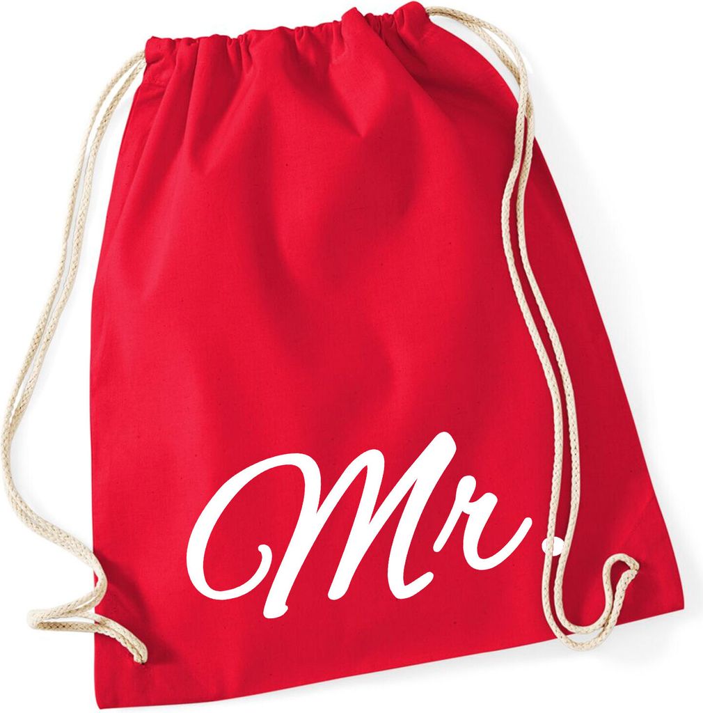 Huuraa Turnbeutel Mr. Schriftzug 12 Liter Classic Red Baumwolle Rucksack Geschenkidee