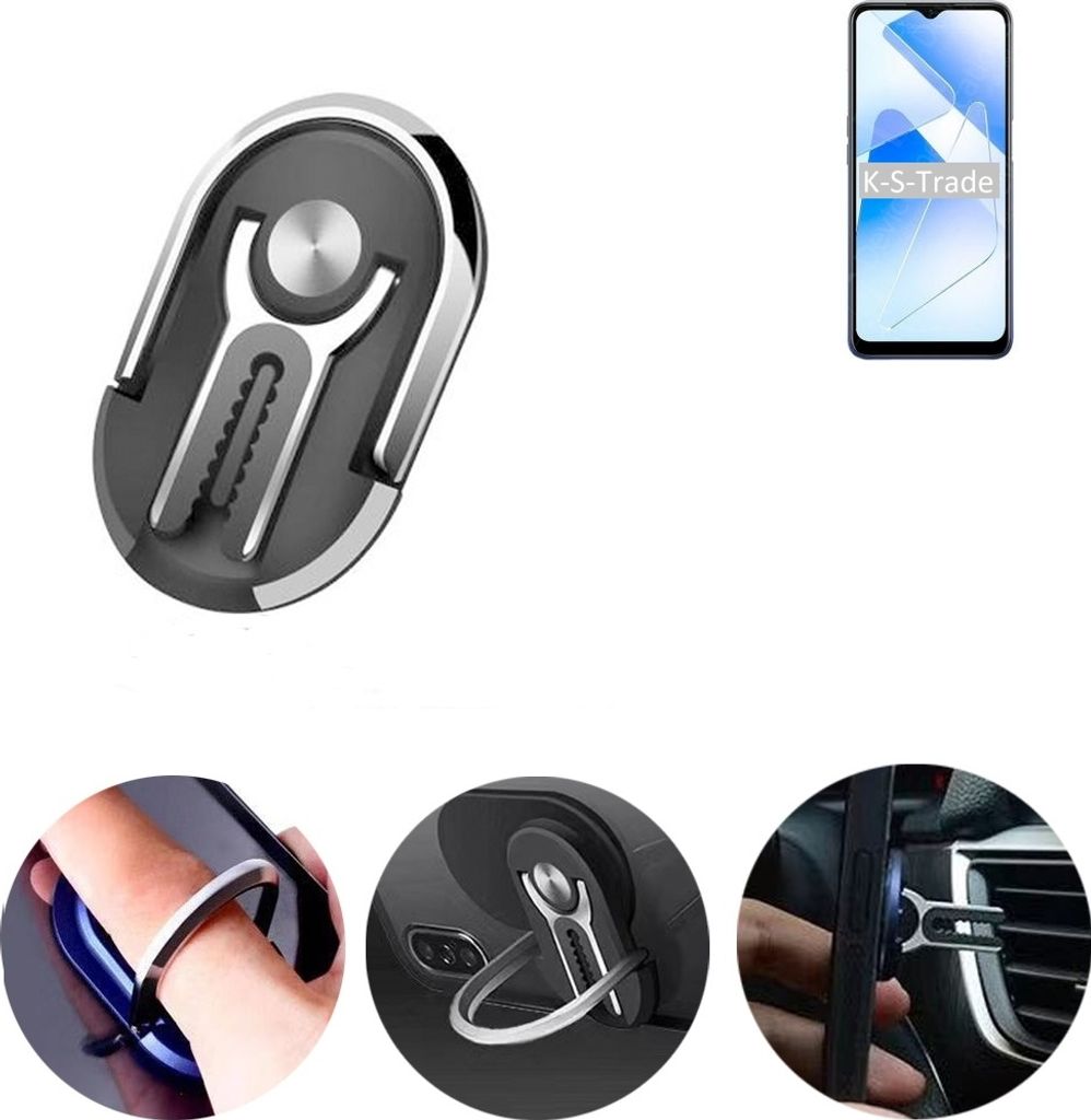 K-S-Trade 3in1 Smartphone-Ring Handy-Ring kompatibel mit Oppo A53s 5G Fingerhalterung Handyring Tischständer Lüftungsgitter-Halterung Tisch